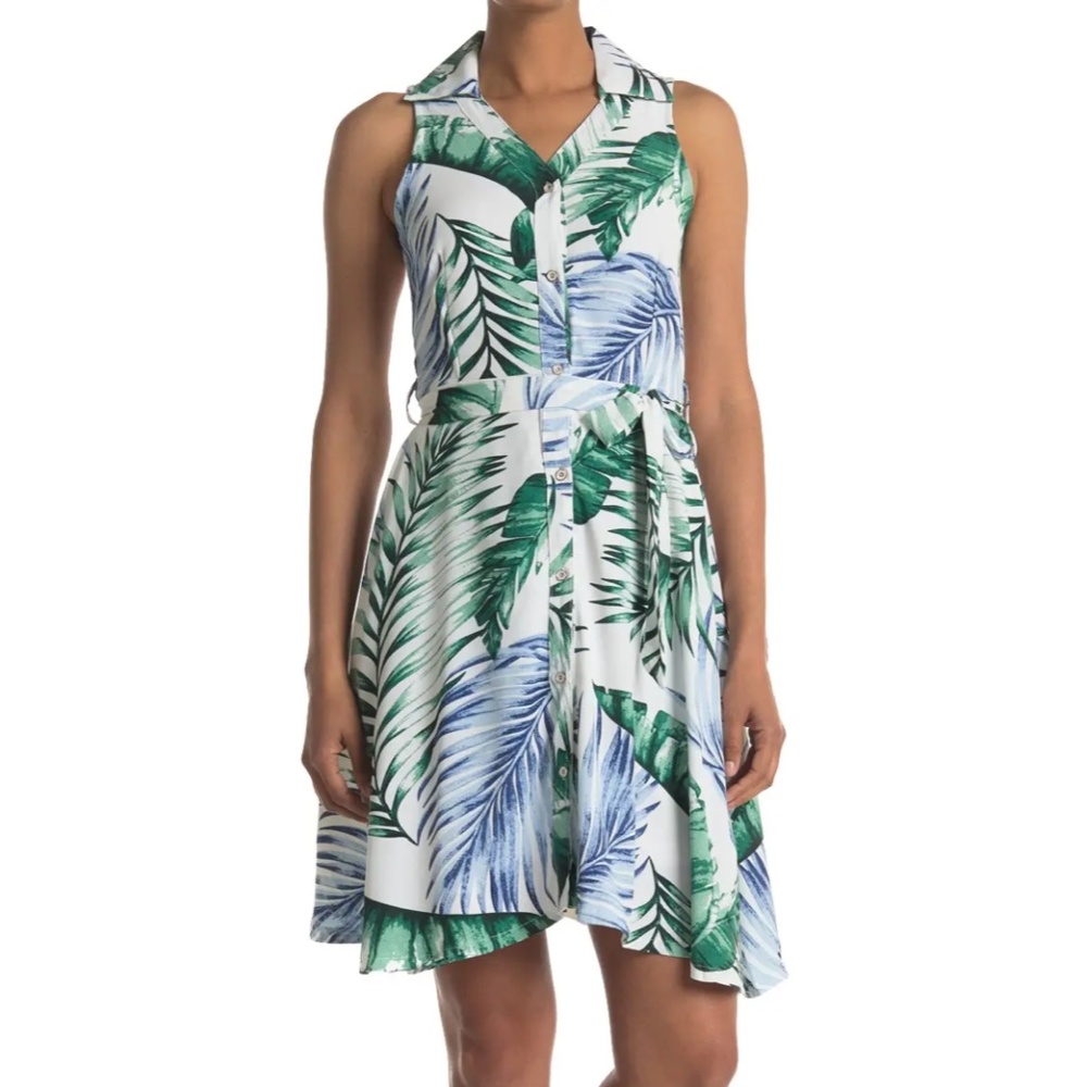 NEW! Papillon Fern Leaf Print Sleeveless DRESS SMALL